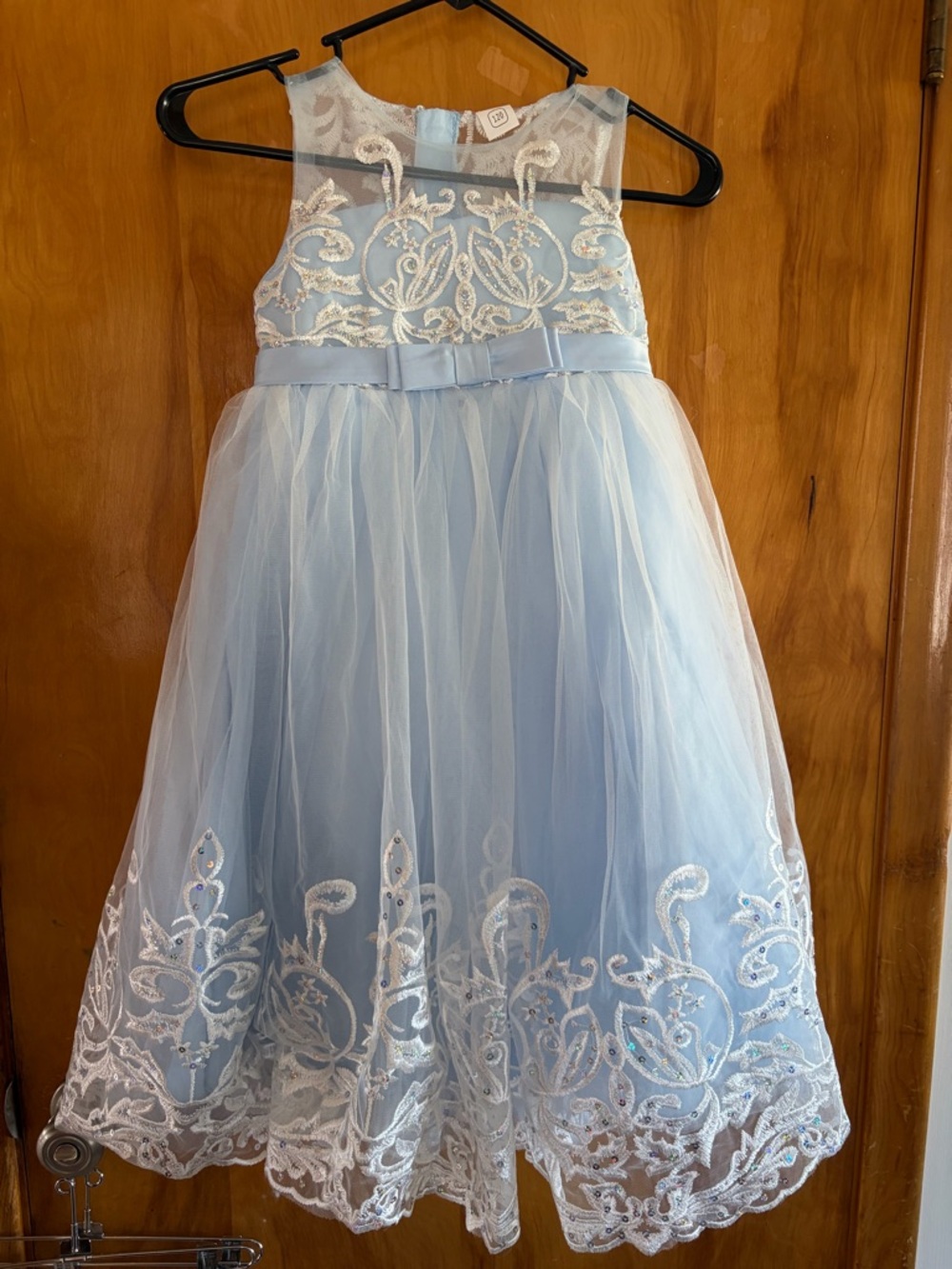 Girls Light Blue Tulle Party Dress with Embroidered Bodice size 6X/7